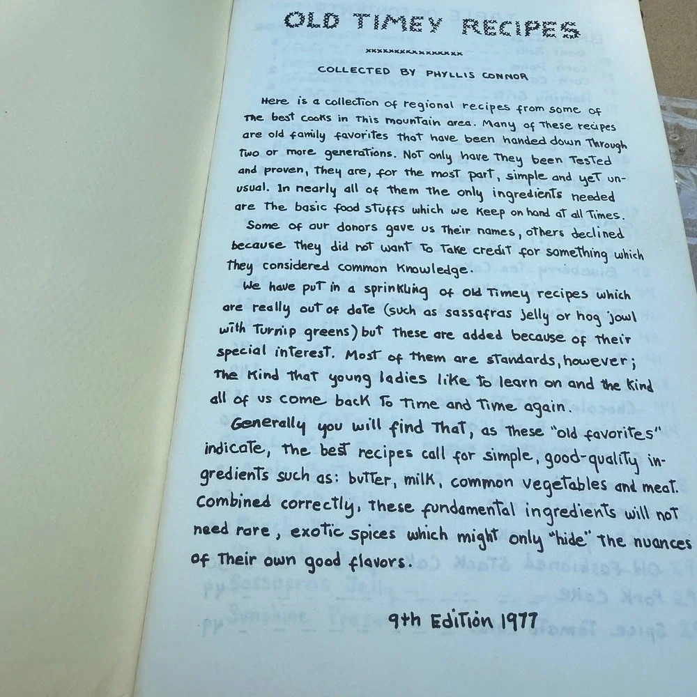 Old Timey Recipes Cookbook‎ 1977 9th Edition Vintage Southern Cooking